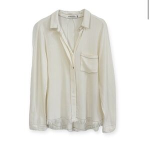 THE PORTER COLLECTIVE OFF WHITE COWGIRL FRAYED HEM BUTTON UP TUNIC SHIRT 350